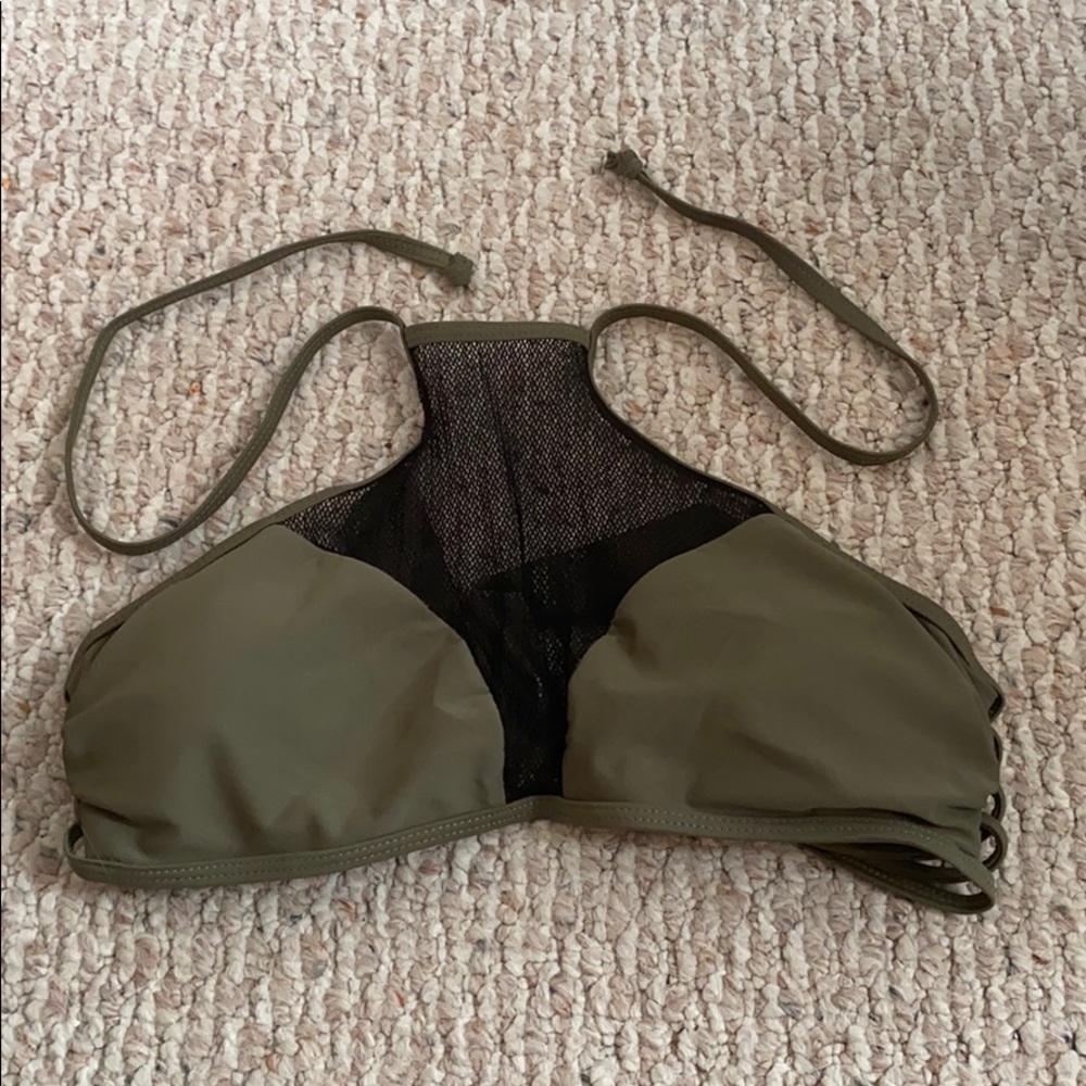 Olive Green Mesh High Neck Bikini Top